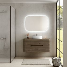 Ensemble salle de bains L. 119 cm meuble sous vasque + plan de toilette décor noyer Alba