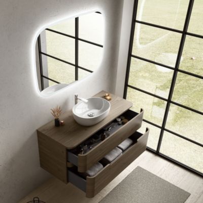 Ensemble salle de bains L. 119 cm meuble sous vasque + plan de toilette décor noyer Alba