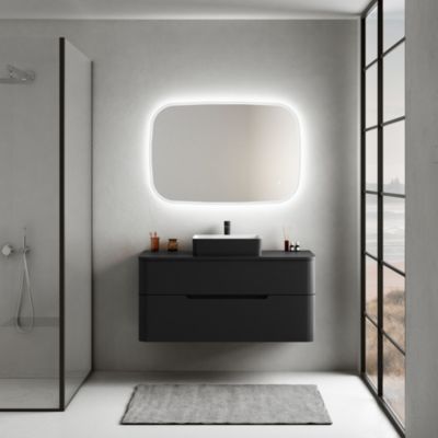 Etagère de salle de bain métal noir avec grille de rangement modulable