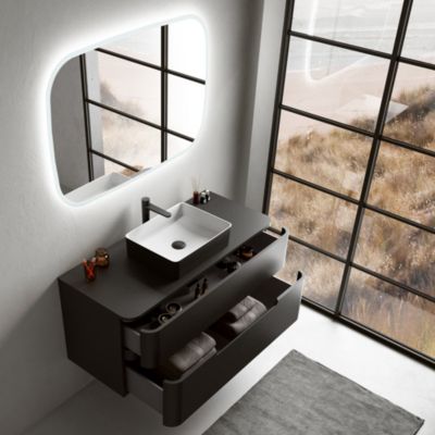 Ensemble salle de bains L. 119 cm meuble sous vasque + plan de toilette noir mat Alba