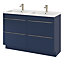 Ensemble salle de bains l.120 cm meuble à poser Imandra bleu nuit mat + plan double vasque céramique blanc