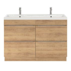 Ensemble salle de bains l.120 cm meuble à poser Imandra décor chêne clair + plan vasque résine blanc