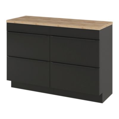 Ensemble salle de bains l.120 cm meuble à poser Imandra noir mat + plan de toilette chêne