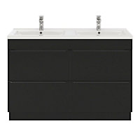 Ensemble salle de bains L.120 cm meuble à poser Imandra noir mat + plan double vasque céramique blanc