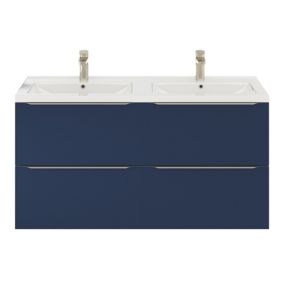 Ensemble salle de bains L.120 cm meuble à suspendre Imandra bleu nuit mat + plan vasque céramique blanc