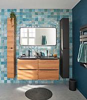 Ensemble salle de bains l.120 cm meuble à suspendre Imandra décor noyer + plan double vasque céramique noir