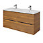 Ensemble salle de bains L.120 cm meuble à suspendre Imandra décor noyer + plan vasque céramique blanc