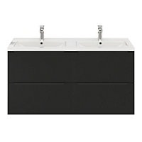 Ensemble salle de bains l.120 cm meuble à suspendre Imandra noir mat + plan double vasque céramique blanc
