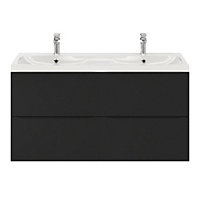 Ensemble salle de bains l.120 cm meuble à suspendre Imandra noir mat + plan double vasque résine blanc