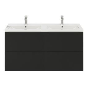 Ensemble salle de bains L.120 cm meuble à suspendre Imandra noir mat + plan vasque céramique blanc