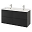 Ensemble salle de bains L.120 cm meuble à suspendre Imandra noir mat + plan vasque résine blanc