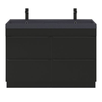 Ensemble salle de bains L.120 cm meuble à suspendre Imandra noir mat + plan vasque résine noir
