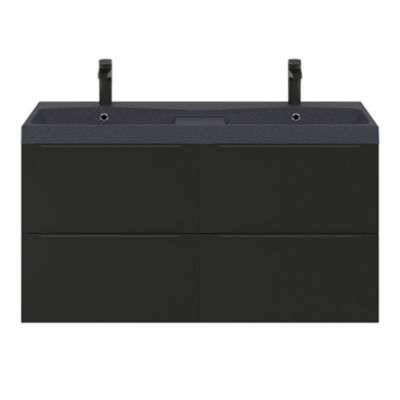 Ensemble salle de bains L.120 cm meuble à suspendre Imandra noir mat + plan vasque résine noir
