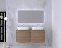 Ensemble salle de bains l.138 cm meuble sous vasque effet bois + plan de toilette double effet bois Vague