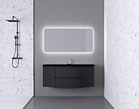 Ensemble salle de bains l.138 cm meuble sous vasque graphite mat + plan vasque central verre noir mat Vague