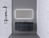 Ensemble salle de bains l.138 cm meuble sous vasque gris anthracite brillant + plan vasque central verre noir mat Vague