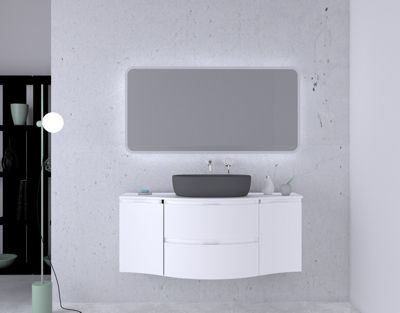 Ensemble salle de bains l.138 cm meuble sous vasque + plan de toilette central blanc brillant Vague