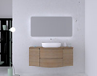 Ensemble salle de bains l.138 cm meuble sous vasque + plan de toilette central effet bois Vague