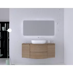 Ensemble salle de bains l.138 cm meuble sous vasque + plan de toilette central effet bois Vague