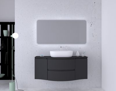 Ensemble salle de bains l.138 cm meuble sous vasque + plan de toilette central graphite mat Vague