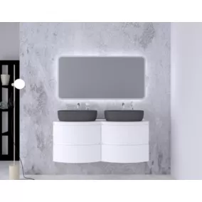 Ensemble salle de bains l.138 cm meuble sous vasque + plan de toilette double blanc brillant Vague