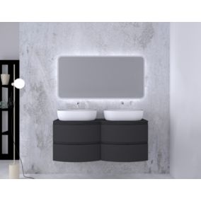 Ensemble salle de bains l.138 cm meuble sous vasque + plan de toilette double graphite mat Vague
