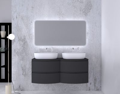 Ensemble salle de bains l.138 cm meuble sous vasque + plan de toilette double graphite mat Vague