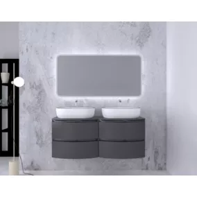 Ensemble salle de bains l.138 cm meuble sous vasque + plan de toilette double gris anthracite brillant Vague