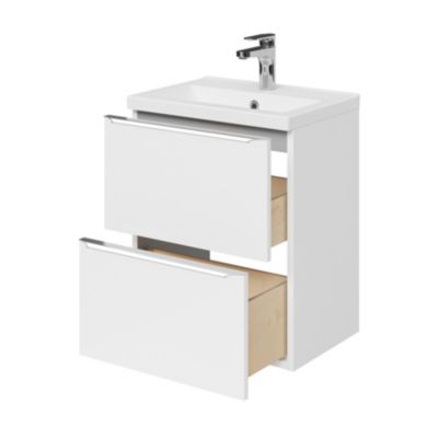 Ensemble salle de bains l.50 cm meuble à suspendre faible profondeur Imandra blanc brillant + plan vasque céramique blanc