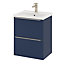 Ensemble salle de bains l.50 cm meuble à suspendre faible profondeur Imandra bleu nuit mat + plan vasque céramique blanc