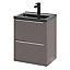 Ensemble salle de bains l.50 cm meuble à suspendre faible profondeur Imandra gris taupe brillant + plan vasque céramique noir