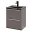 Ensemble salle de bains L.50 cm meuble à suspendre faible profondeur Imandra gris taupe brillant + plan vasque Nira céramique noir
