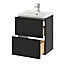 Ensemble salle de bains l.50 cm meuble à suspendre faible profondeur Imandra noir mat + plan vasque céramique blanc