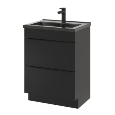 Ensemble salle de bains l.60 cm meuble à poser Imandra noir mat + plan vasque céramique noir