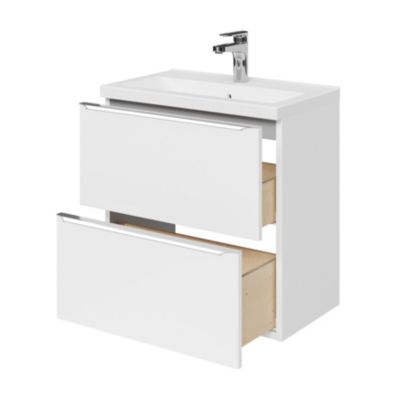Ensemble salle de bains l.60 cm meuble à suspendre faible profondeur Imandra blanc brillant + plan vasque céramique blanc