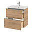 Ensemble salle de bains l.60 cm meuble à suspendre faible profondeur Imandra décor chêne + plan vasque céramique blanc
