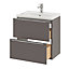 Ensemble salle de bains L.60 cm meuble à suspendre faible profondeur Imandra gris taupe brillant + plan vasque résine blanc
