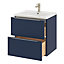 Ensemble salle de bains l.60 cm meuble à suspendre Imandra bleu nuit mat + plan vasque céramique blanc