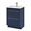 Ensemble salle de bains L.60 cm meuble à suspendre Imandra bleu nuit mat + plan vasque céramique blanc