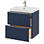 Ensemble salle de bains l.60 cm meuble à suspendre Imandra bleu nuit mat + plan vasque résine blanc