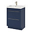 Ensemble salle de bains L.60 cm meuble à suspendre Imandra bleu nuit mat + plan vasque résine blanc