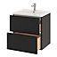 Ensemble salle de bains l.60 cm meuble à suspendre Imandra noir mat + plan vasque céramique blanc