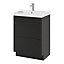 Ensemble salle de bains L.60 cm meuble à suspendre Imandra noir mat + plan vasque résine blanc