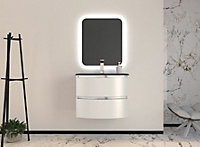 Ensemble salle de bains l.70 cm meuble sous vasque blanc brillant + plan vasque verre noir mat Vague
