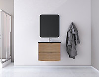 Ensemble salle de bains l.70 cm meuble sous vasque effet bois + plan vasque verre noir mat Vague