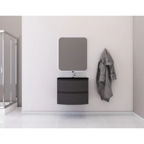 Ensemble salle de bains l.70 cm meuble sous vasque graphite mat + plan vasque verre noir mat Vague