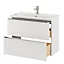 Ensemble salle de bains l.80 cm meuble à suspendre faible profondeur Imandra blanc brillant + plan vasque céramique blanc