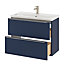 Ensemble salle de bains l.80 cm meuble à suspendre faible profondeur Imandra bleu nuit mat + plan vasque céramique blanc