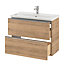 Ensemble salle de bains l.80 cm meuble à suspendre faible profondeur Imandra décor chêne + plan vasque céramique blanc