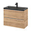 Ensemble salle de bains l.80 cm meuble à suspendre faible profondeur Imandra décor chêne + plan vasque céramique noir